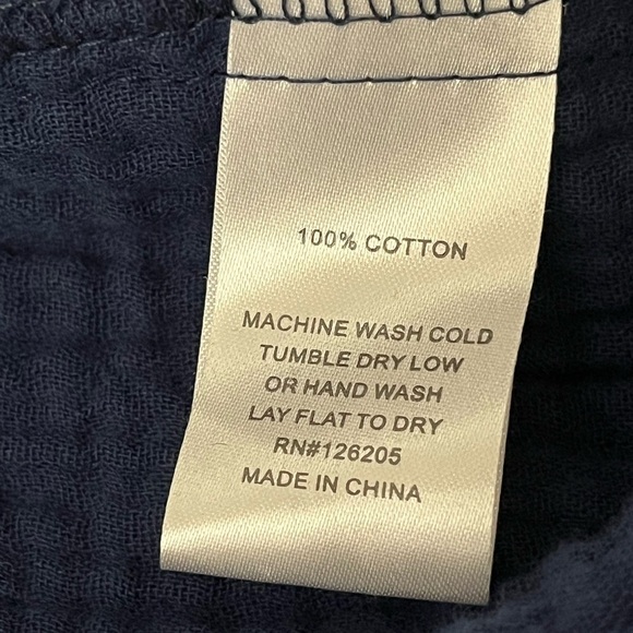 Just Living Navy Cotton Gauze Peasant Blouse M Boho Forest Fairy Coastal Slub - Picture 7 of 9